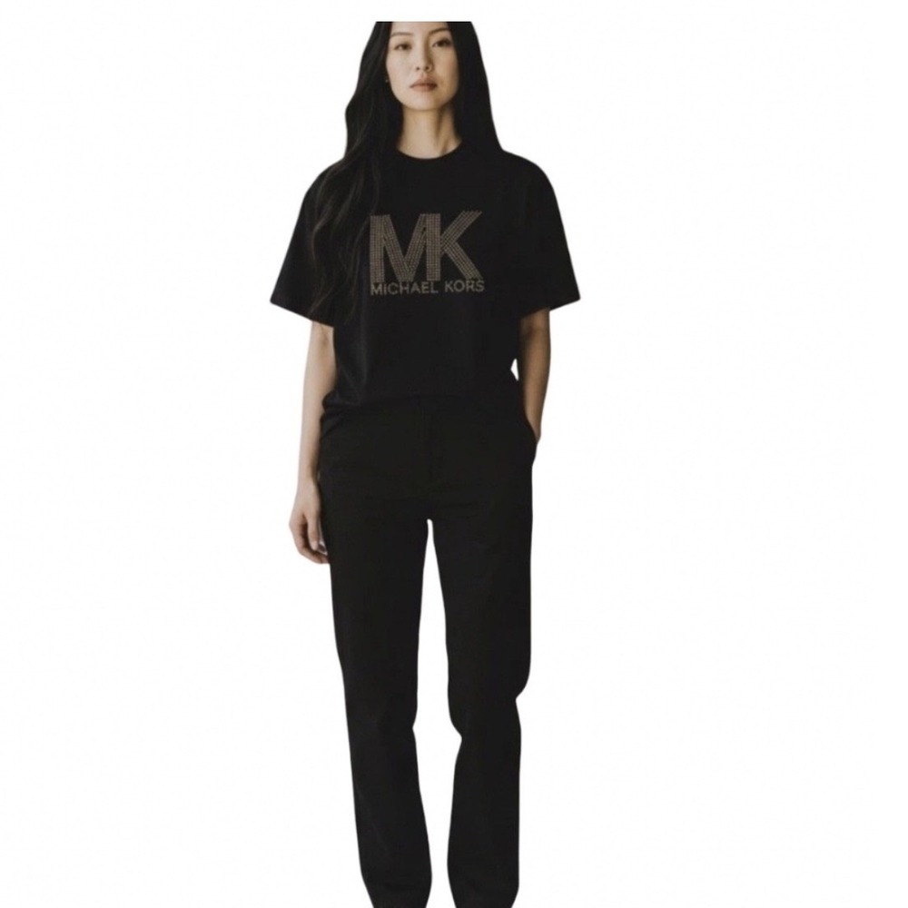 Michael Kors T-Shirt Womens 2X Studded Logo Black Cotton Blend EUC